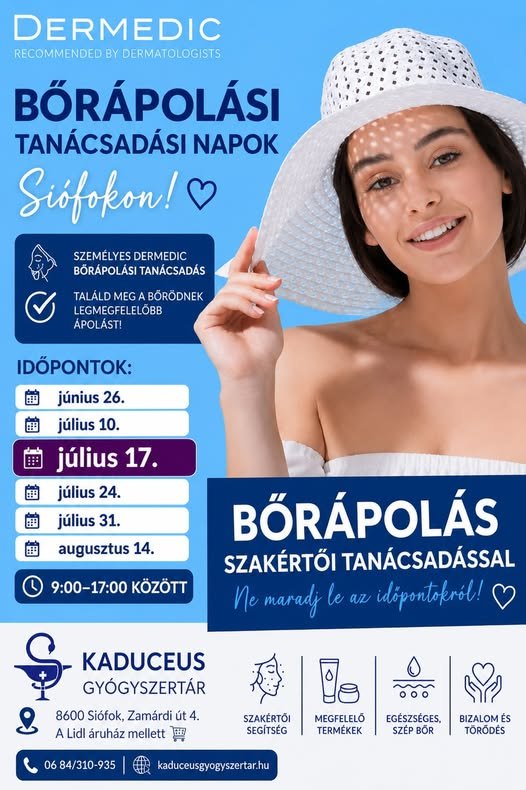 Dermedic bőrápolási tanácsadási napok Siófokon — plakát