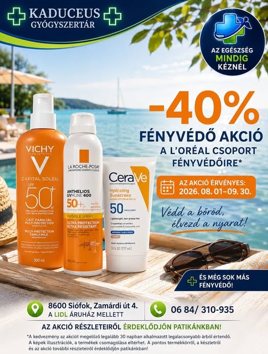 Fényvédő akció — 40% kedvezmény a L'Oréal csoport fényvédőire (Vichy, La Roche-Posay, CeraVe)